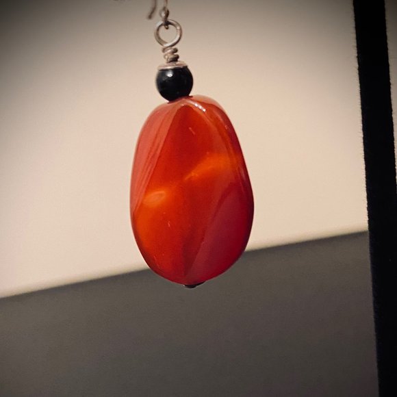 Beautiful Carnelian Dangle Earrings with Silver Posts, 1" - Picture 4 of 6